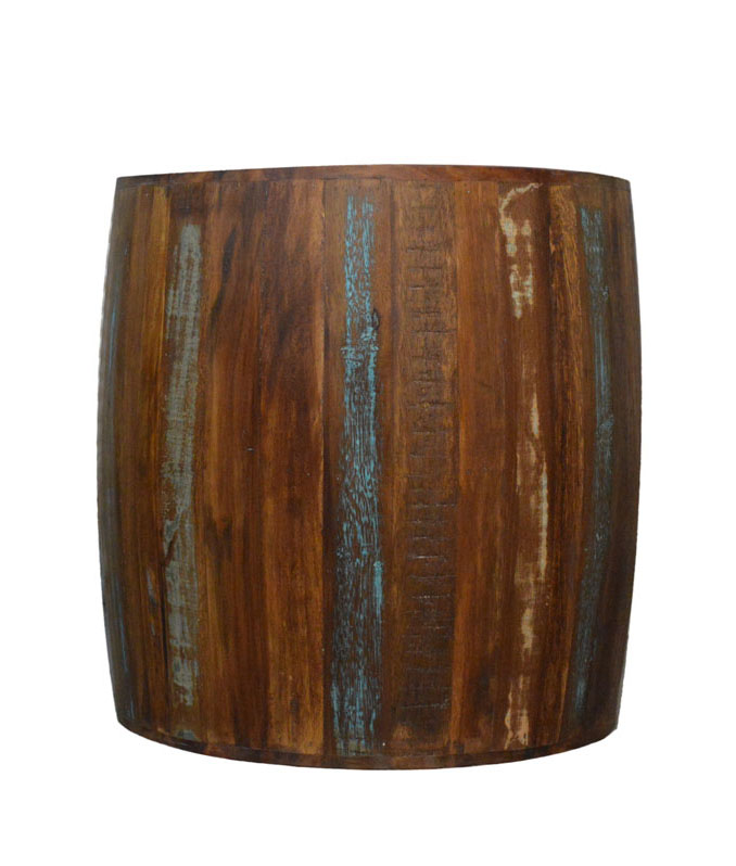 Rustic Design Reclaimed Wood Drum Barrel Style Side Table Stool 18