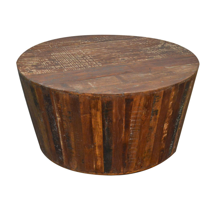 Tapered Round Barrel Reclaimed Rustic Wood 36" Sides Coffee Table