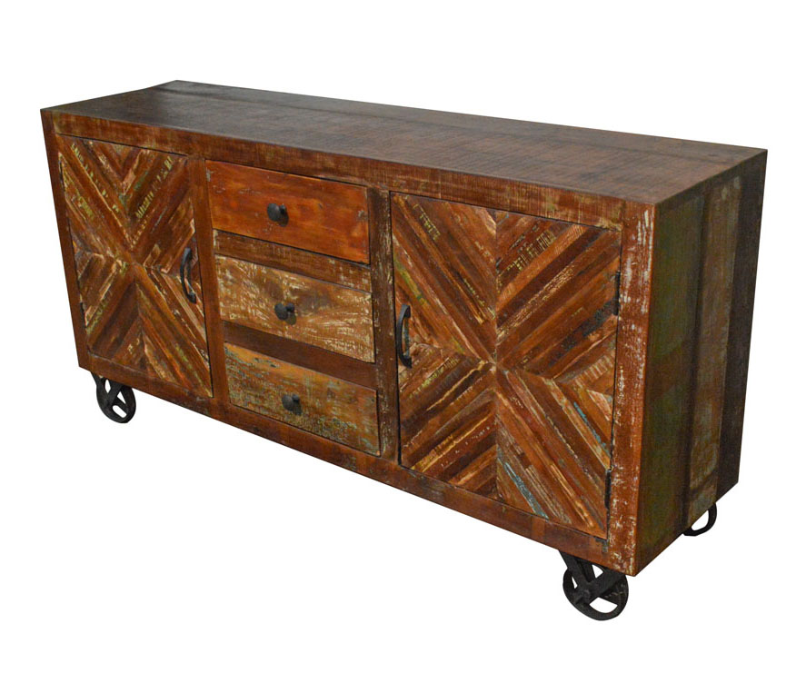 Rustic Wood Industrial Sideboard Buffet Table Storage on Iron
