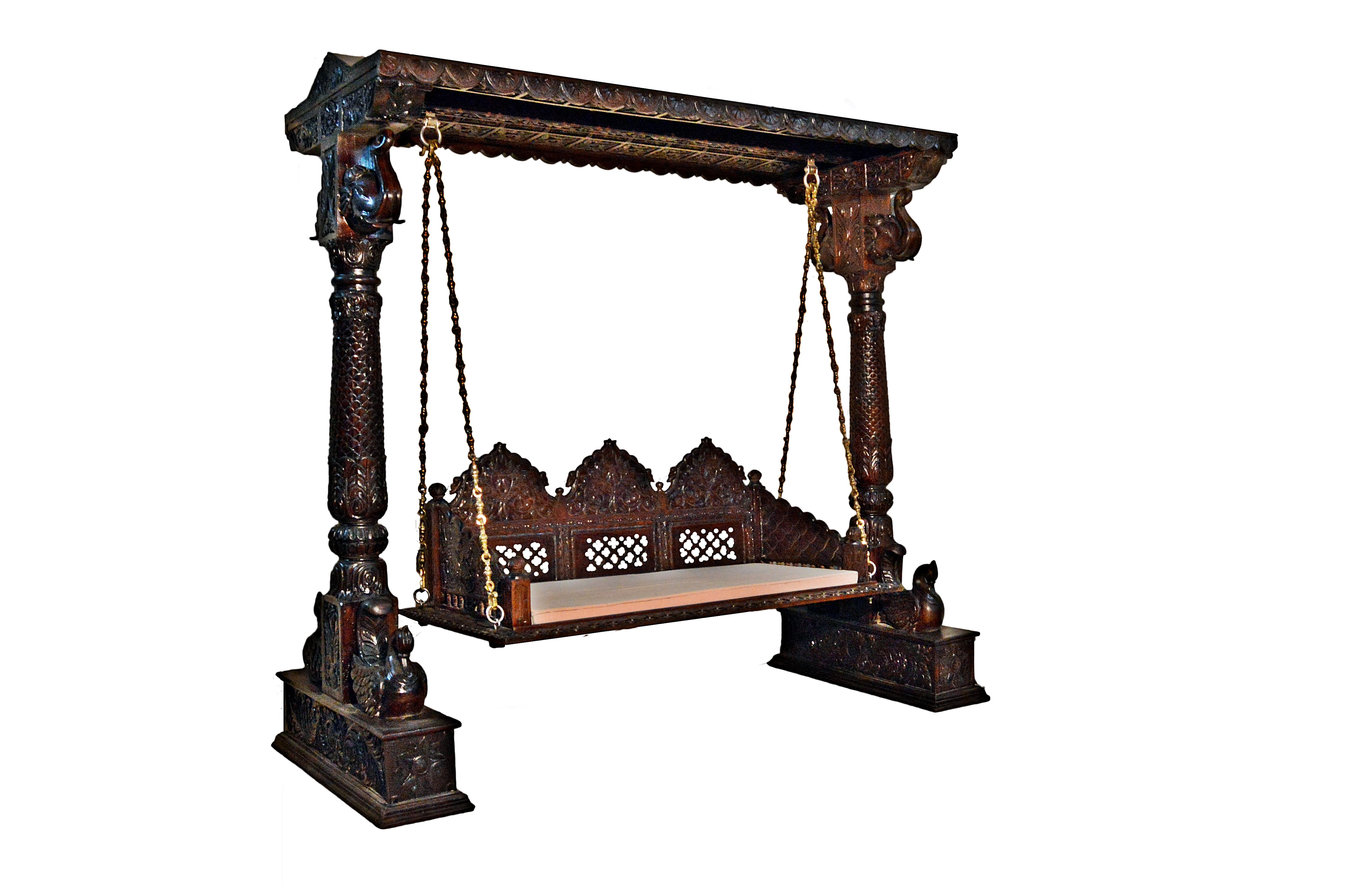 Royal Indoor Jhoola Swing Set w/ Carved Elephant & Peacock Design