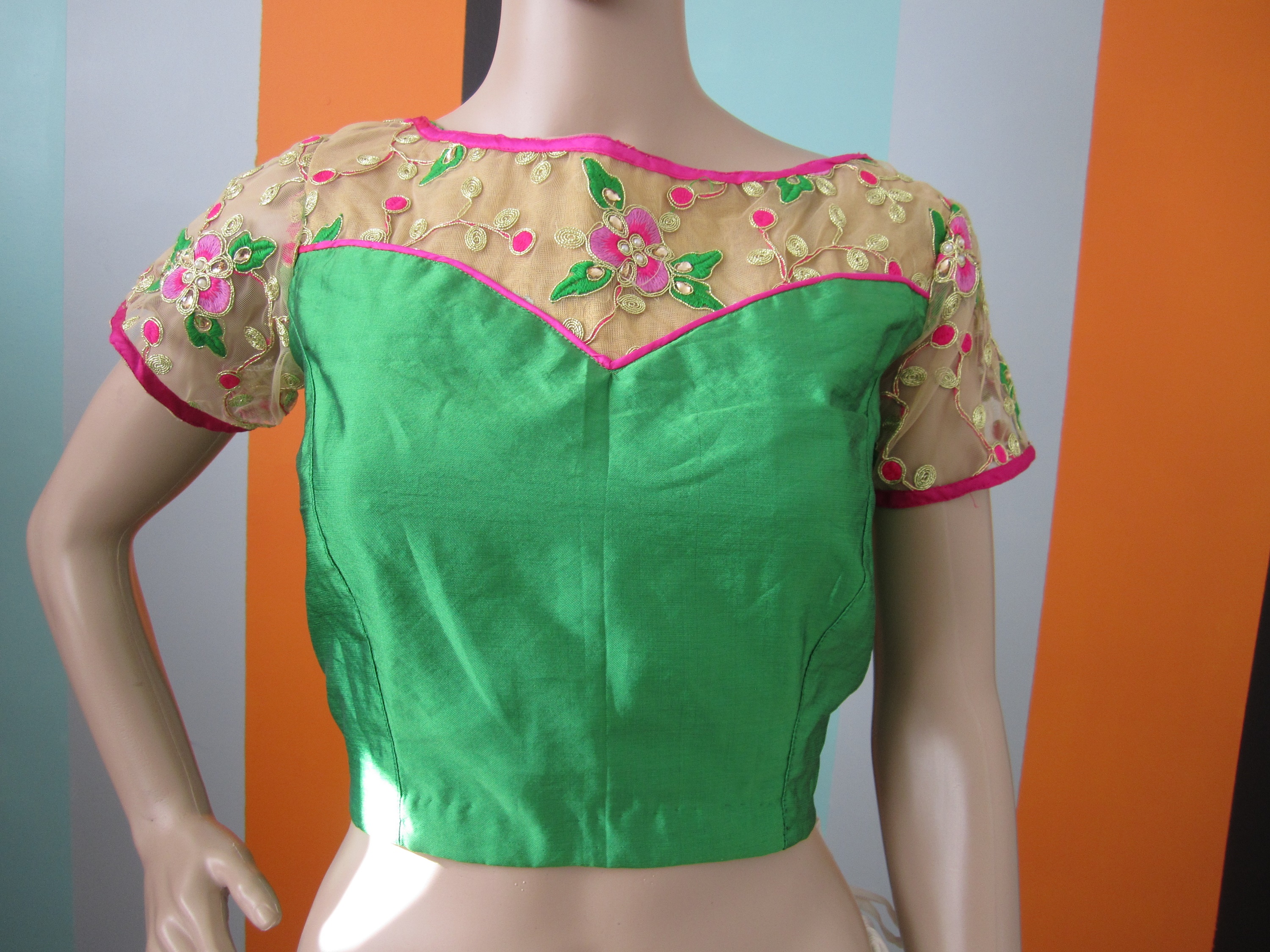 Designer Pink & Green Shaded Saree & Designer Ready Blouse #28969 | Buy ...