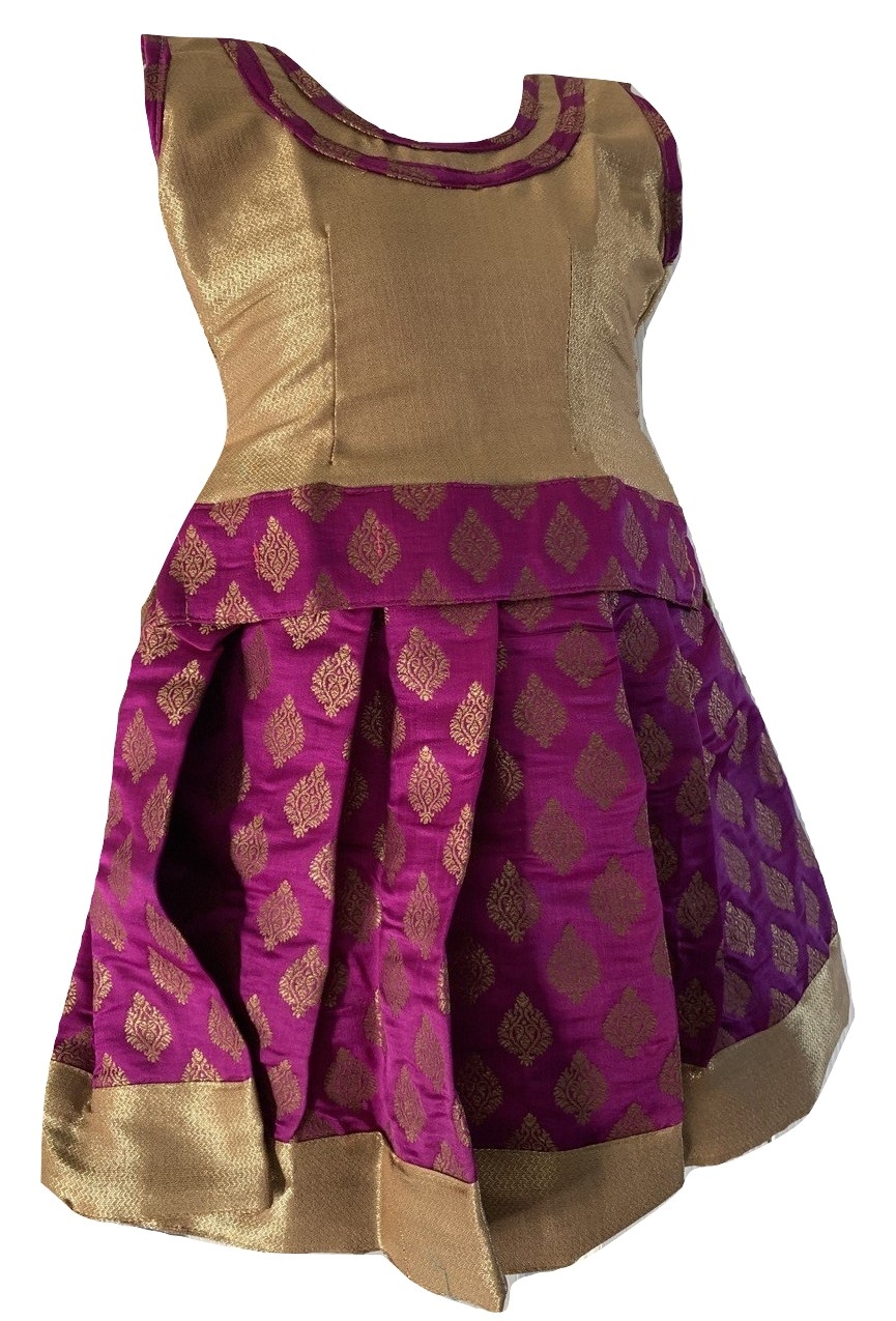 Purple & Gold Pattu Pavada Dress for Baby Girl 6 Months to