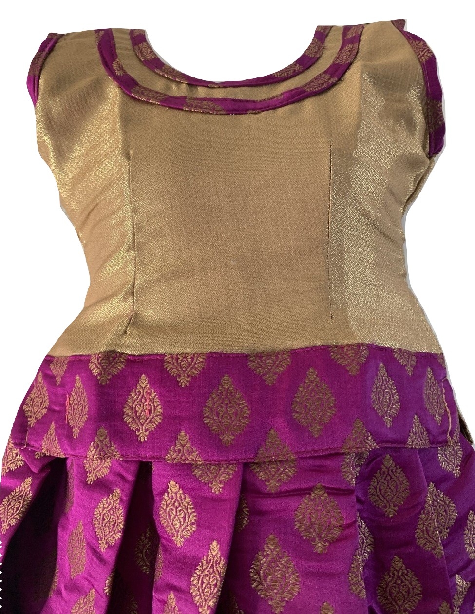 Purple & Gold Pattu Pavada Dress for Baby Girl 6 Months to