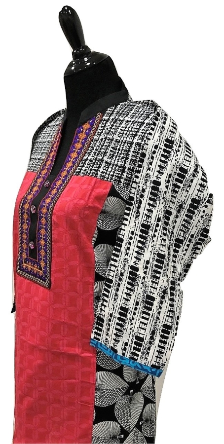 side view - Trendy Knee Length Red and Blue Kurti