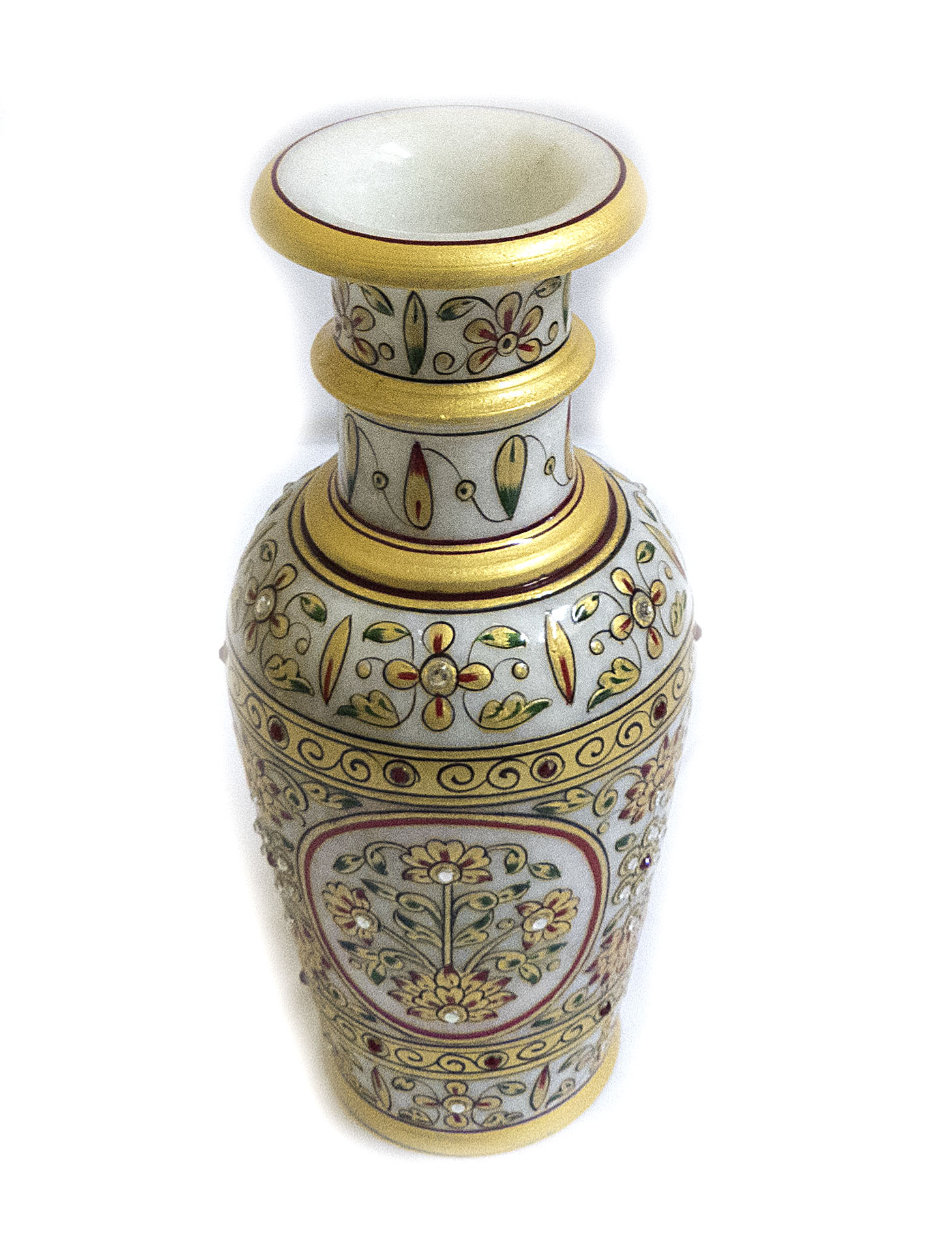 Marble Flower Vase w/ Meenakari Motifs & Kundan Stone Work 35413 Buy