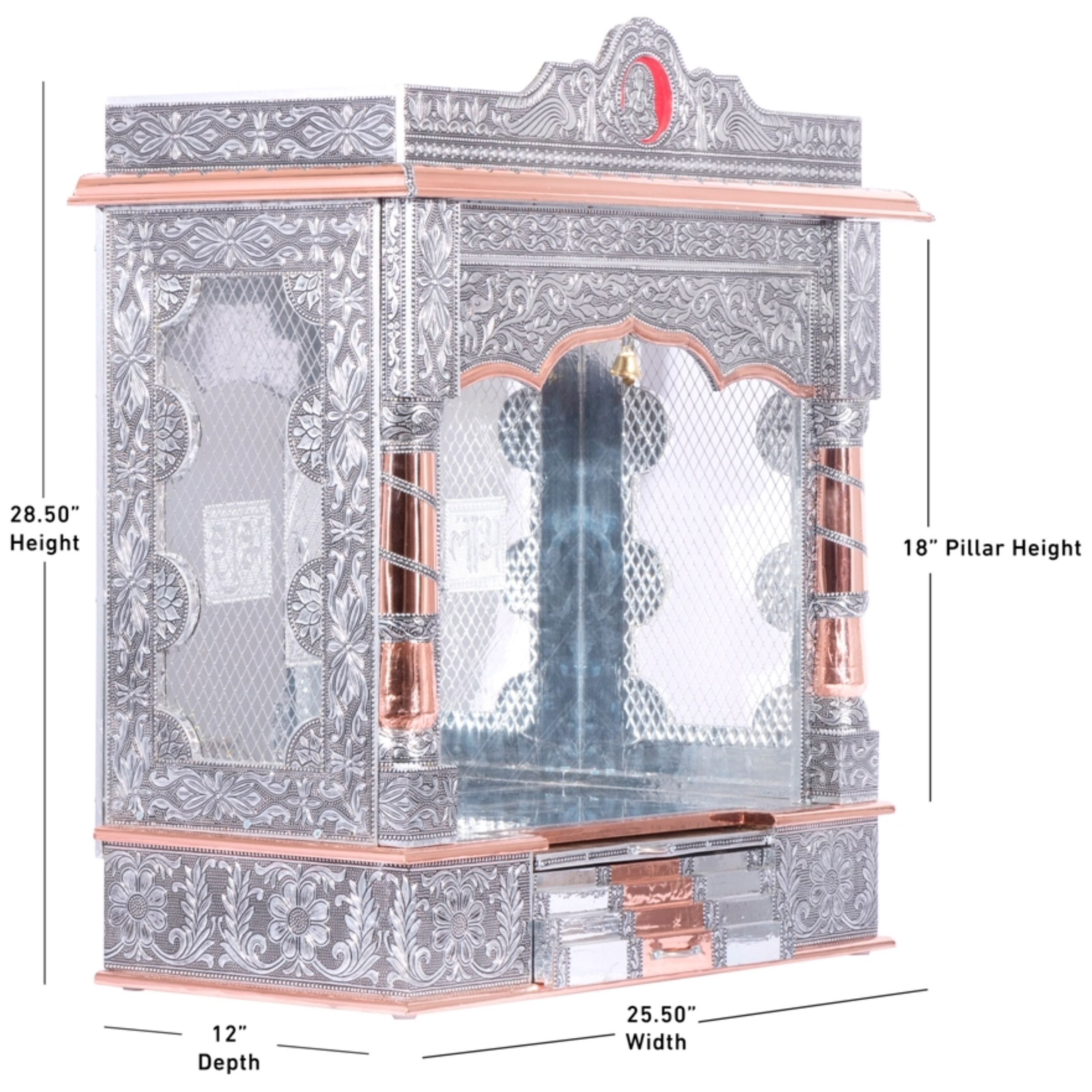 Display an image of the Steps Mandir with clear markings of its dimensions