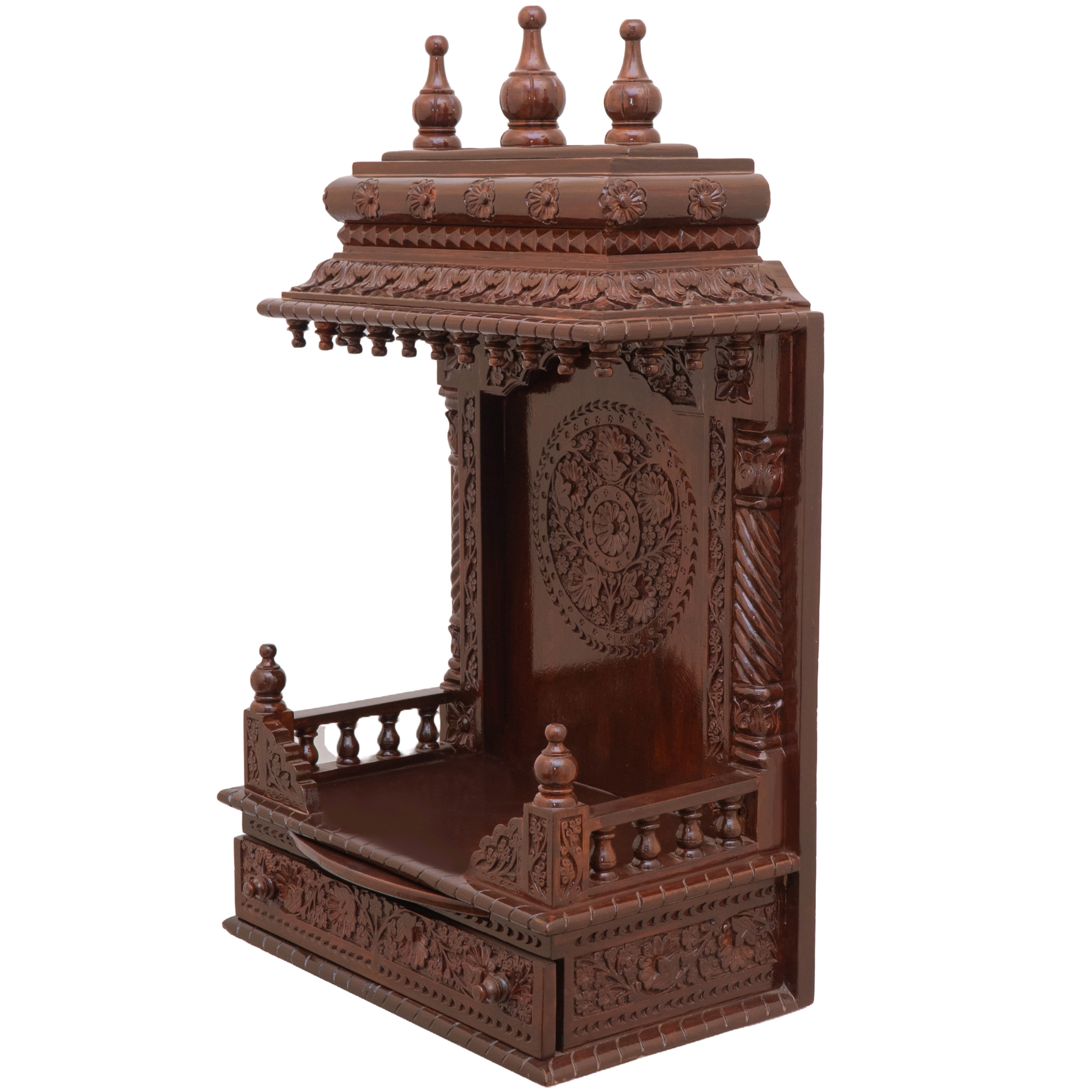 Feature the gopura wooden mandir positioned to the left side of the image