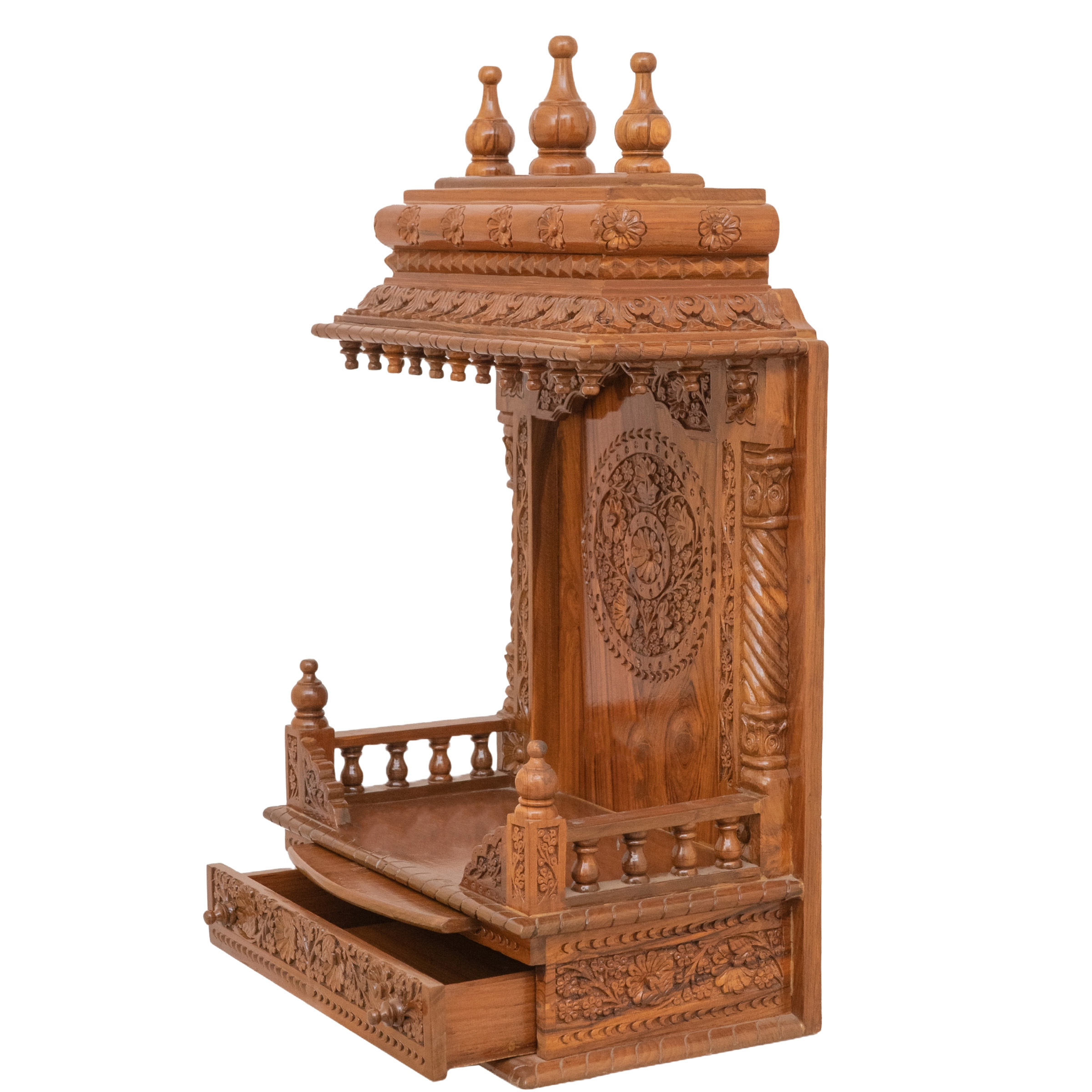 Feature the gopura wooden mandir positioned to the left side of the image