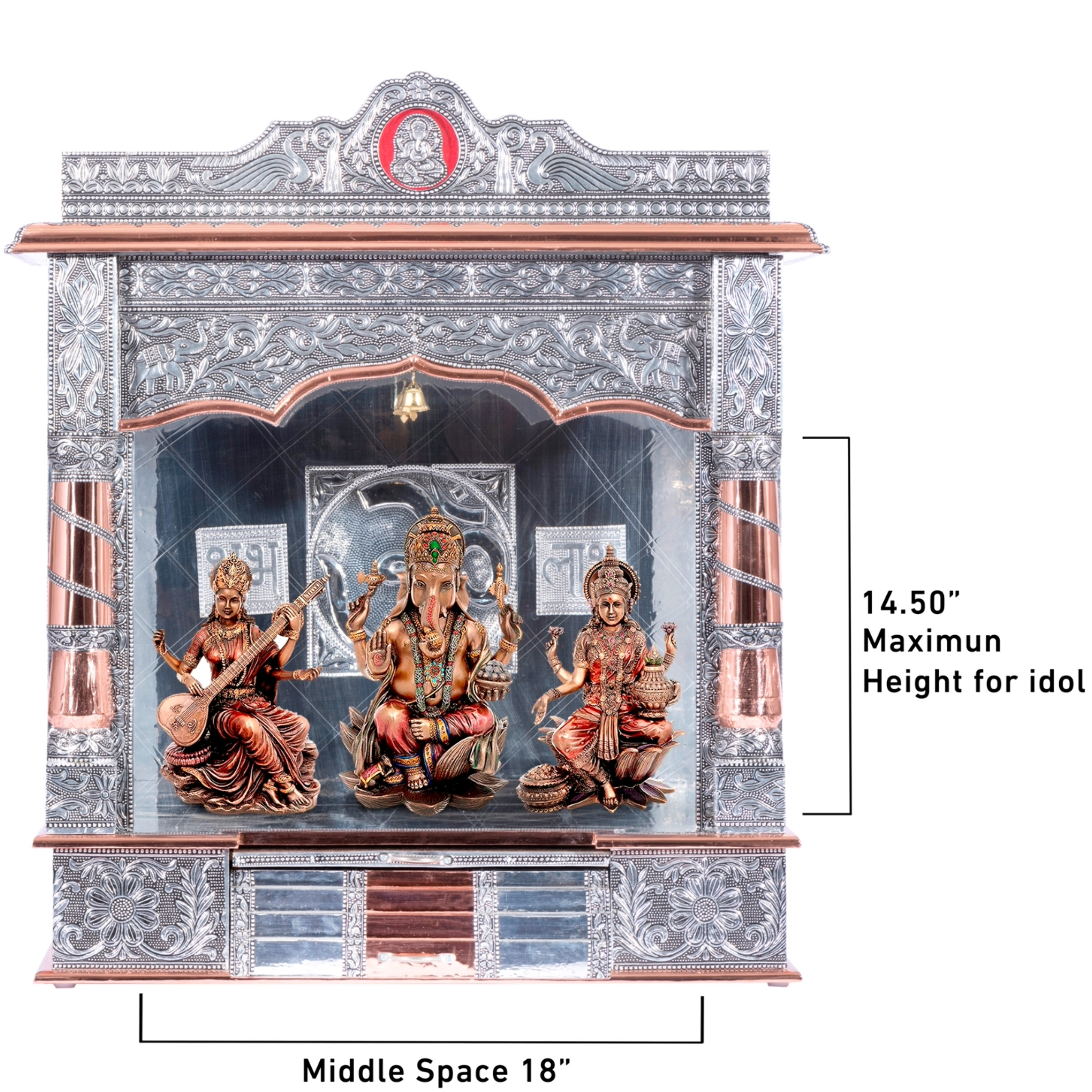 Show the interior of the Steps Mandir with a deity or spiritual figure prominently displayed.