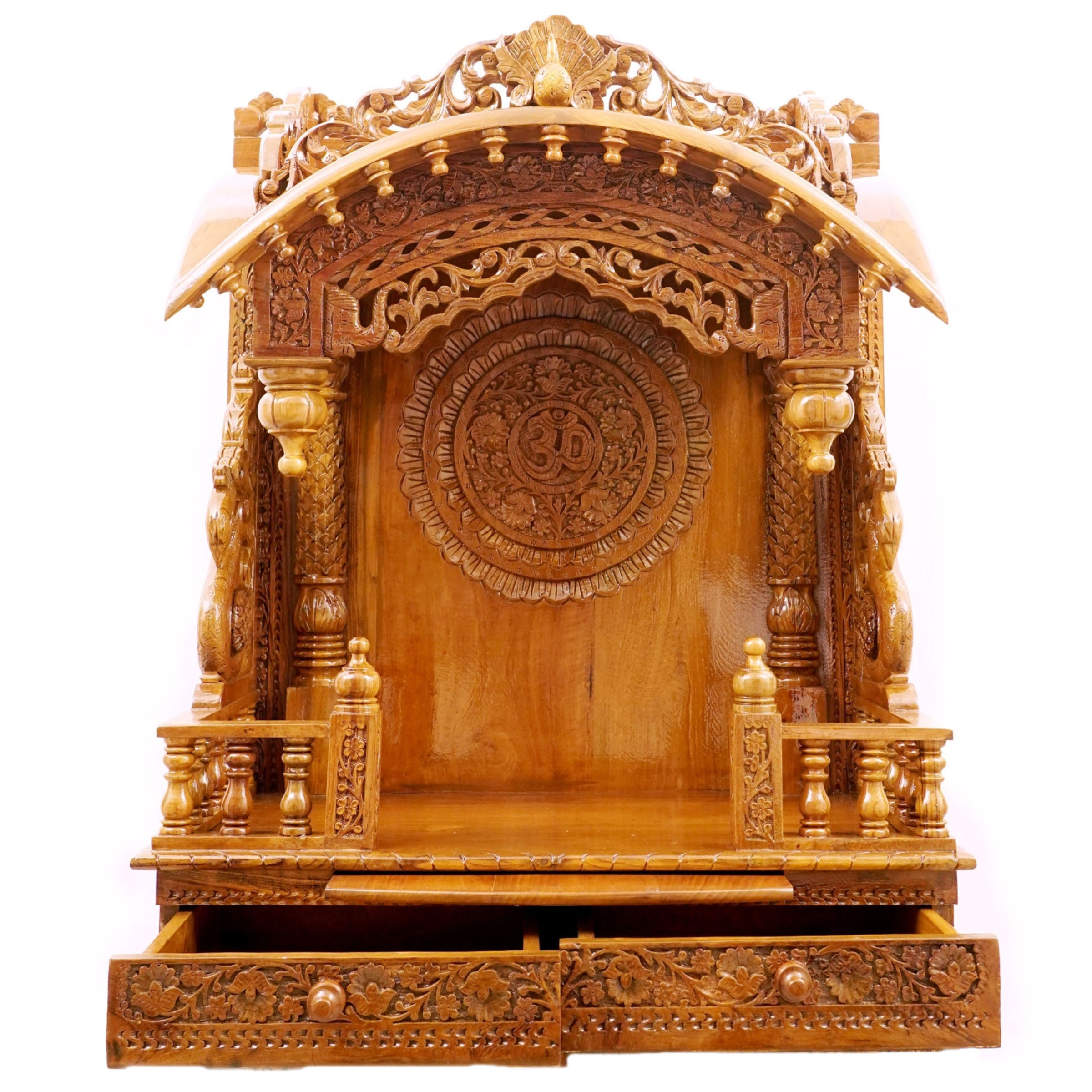 Feature the torana wooden mandir with two drawers