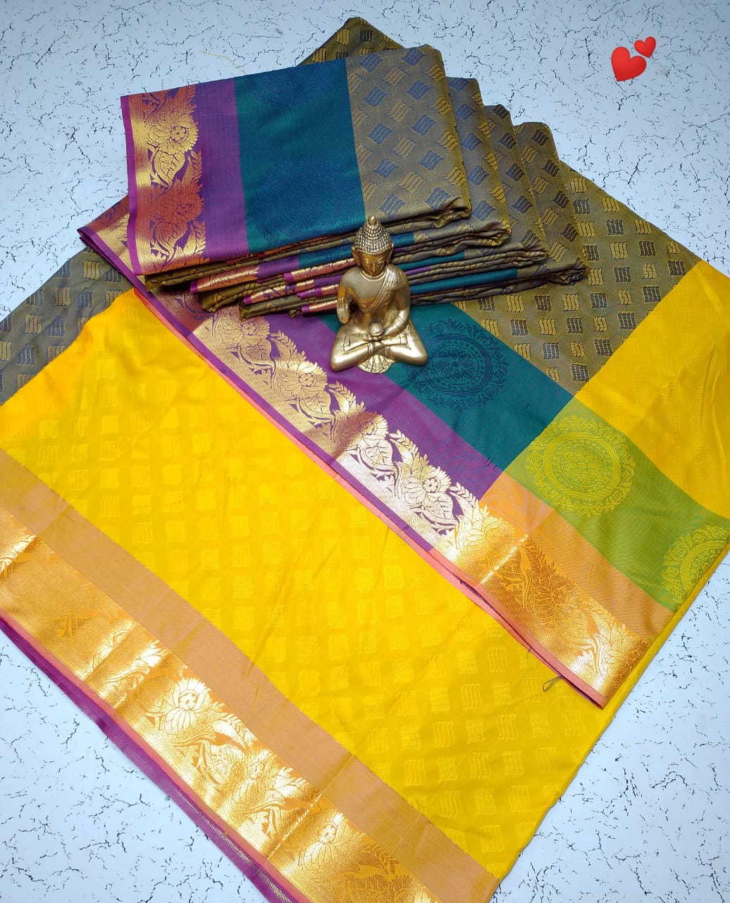 Green and purple with yellow blouse