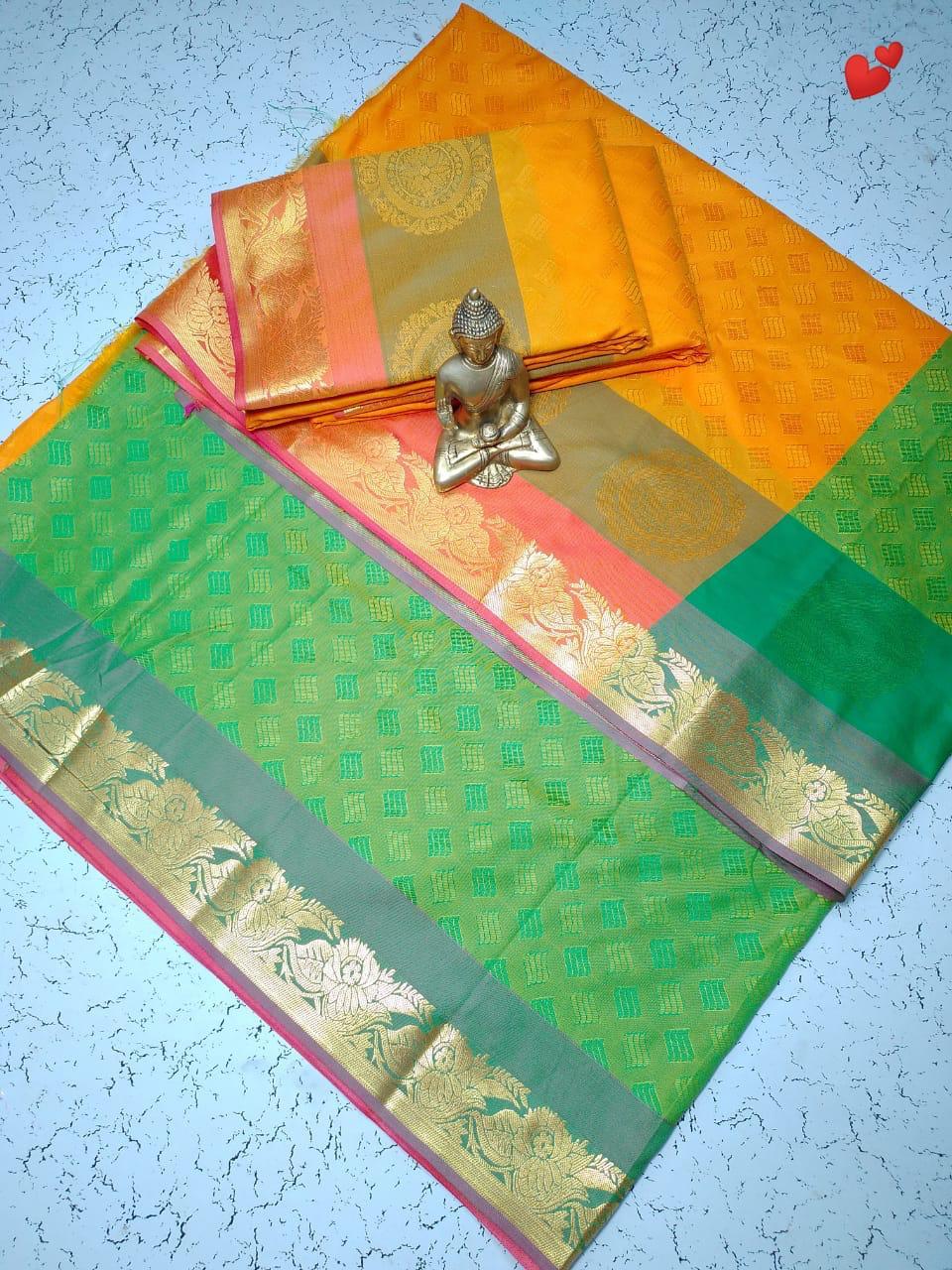 Yellow with light green blouse