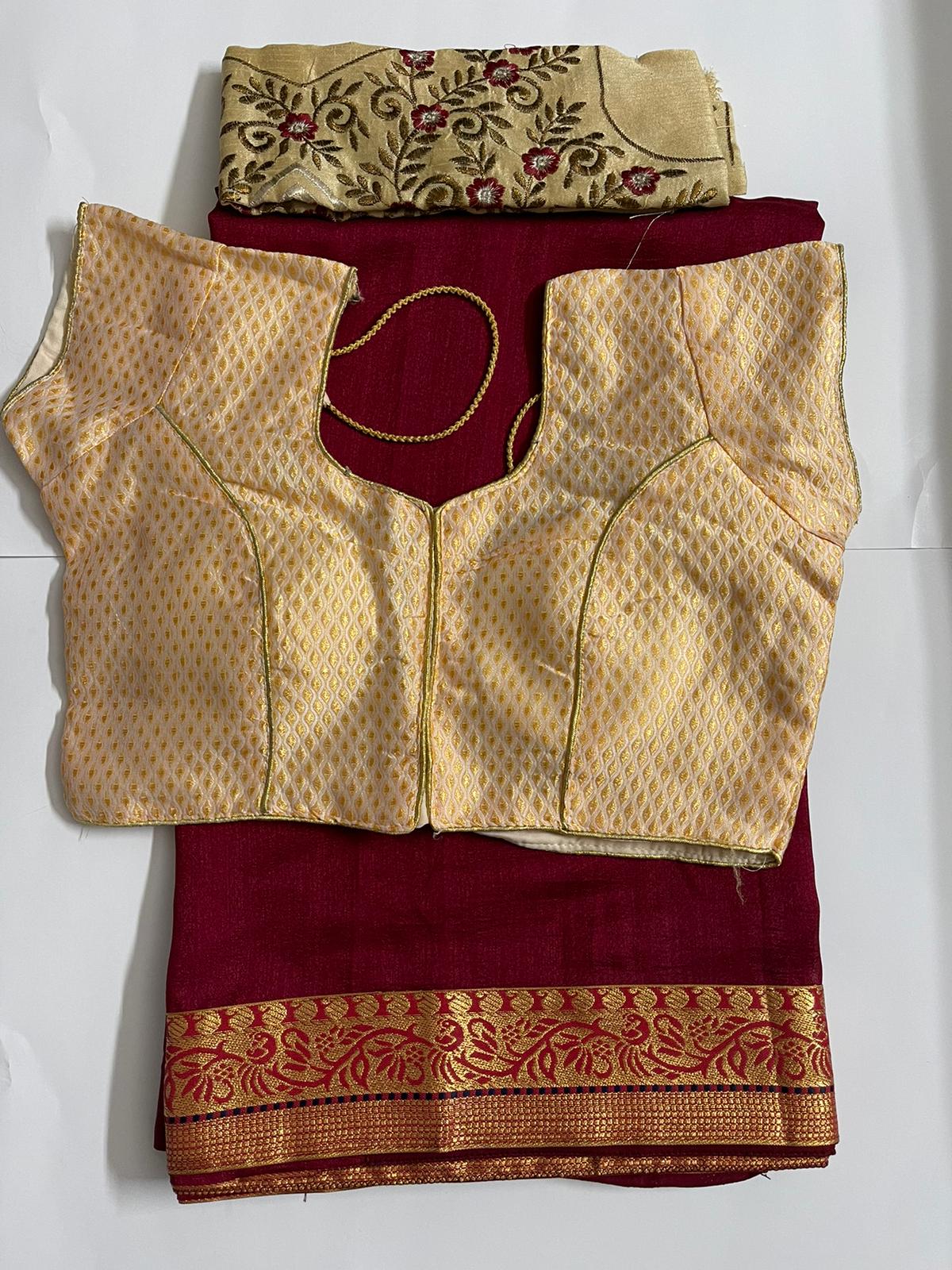 Merron saree and creme readymade blouse