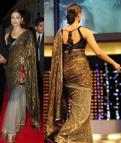 Black Net Gold Sequins Saree, Aishwarya Rai Filmfare 