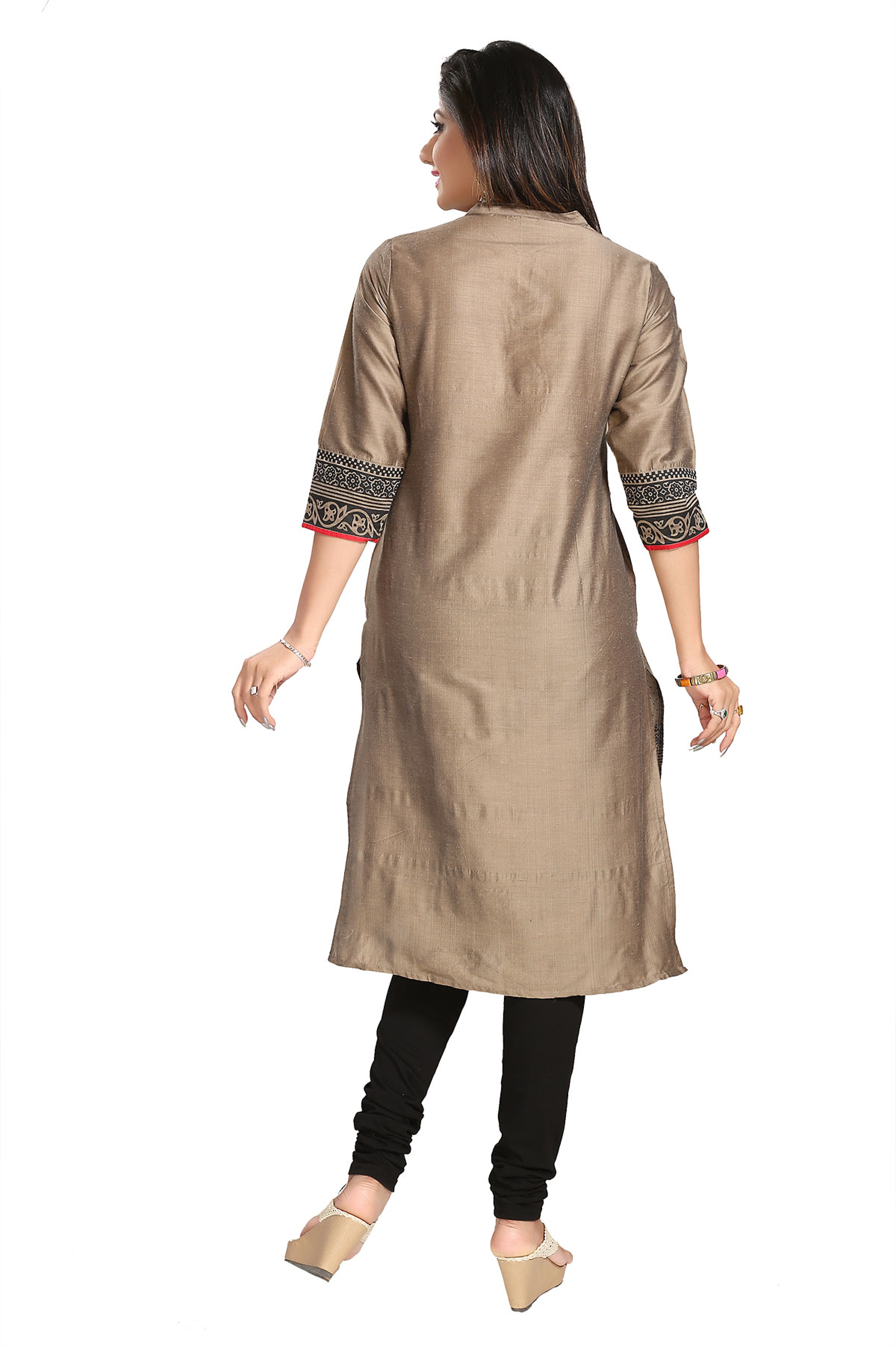 Elegant Cotton Silk Kurti Tunic with Black Paisley Print Red Piping