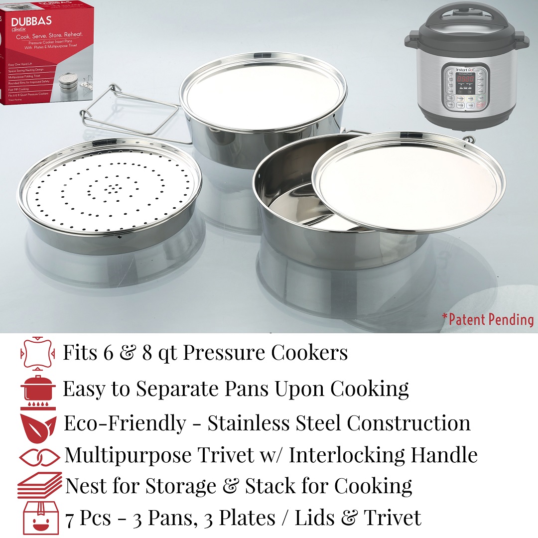 Dubbas - 3 Tier Insert Pans for PIP w/ Lids / Plates & Multipurpose Trivet  #34069