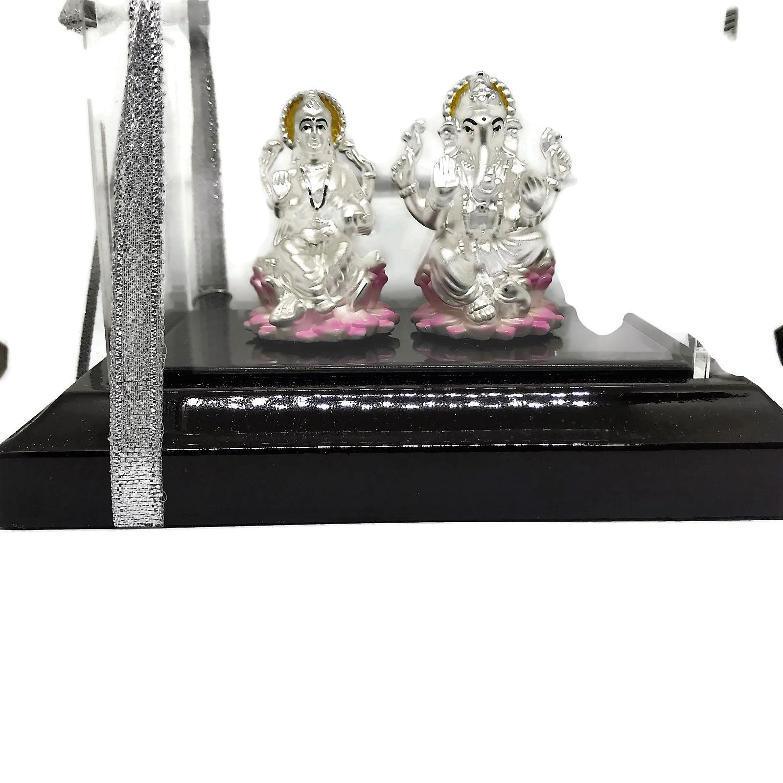 Carved 999 Pure Silver Ganesh & Lakshmi Statue / Murti (13) 35739