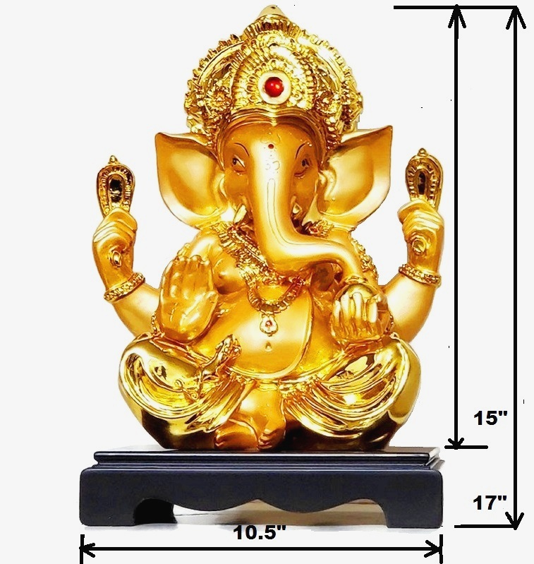 Ganesha Statue Figurine 18cm Poly Resin Golden Red Gold Silk Pants BNIB 