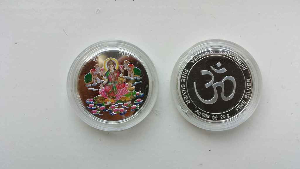 Enamel mina work lakshmi silver coin