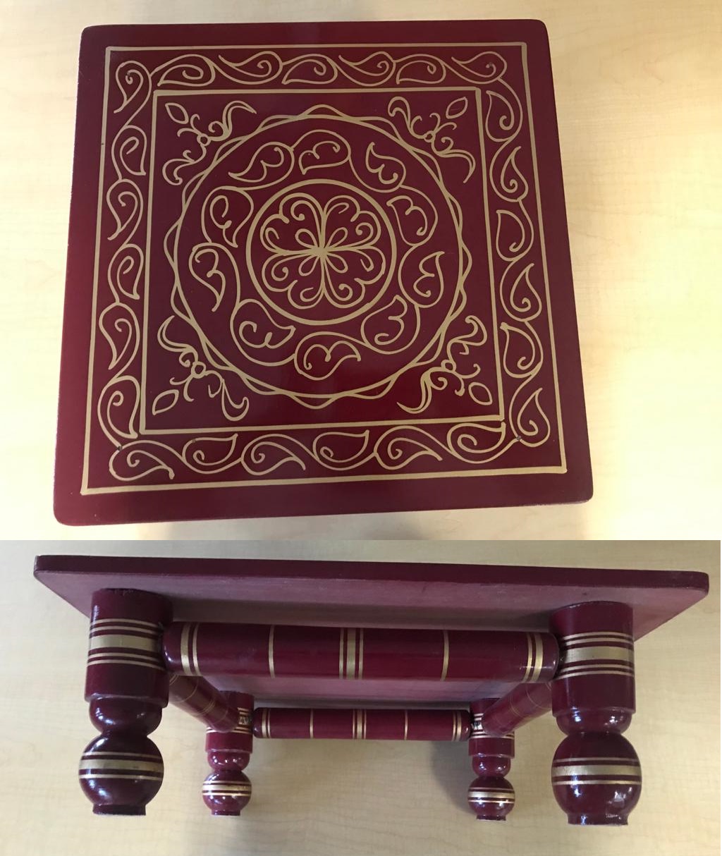Sankheda Wooden Chowki - Maroon / Maroon