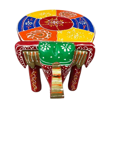 Multicolor Rajasthani Elephant Stool – Handcrafted Wooden Decor Multicolor Rajasthani Elephant Stool – Handcrafted Wooden Decor