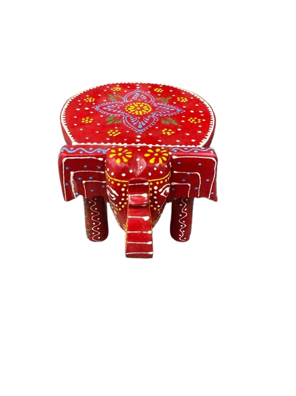 Handcrafted Rajasthani Elephant Stool – Red Mandala Design Handcrafted Rajasthani Elephant Stool – Red Mandala Design