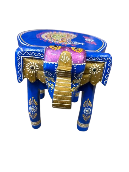 Royal Blue Elephant Accent Stool – Handcrafted Rajasthani Art Royal Blue Elephant Accent Stool – Handcrafted Rajasthani Art
