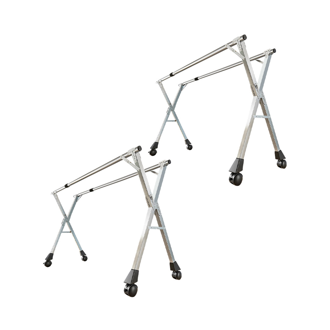 SOGA 2-Pack 2.4m Portable Standing Drying Racks with Wheels