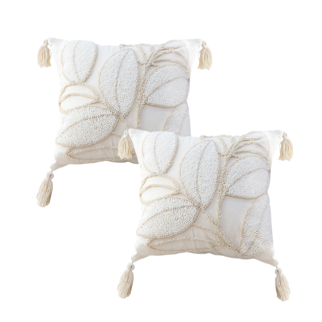 SOGA 2X 45cm Wabi-sabi Cream Flower Cover & Beige Velvet Throw Pillow
