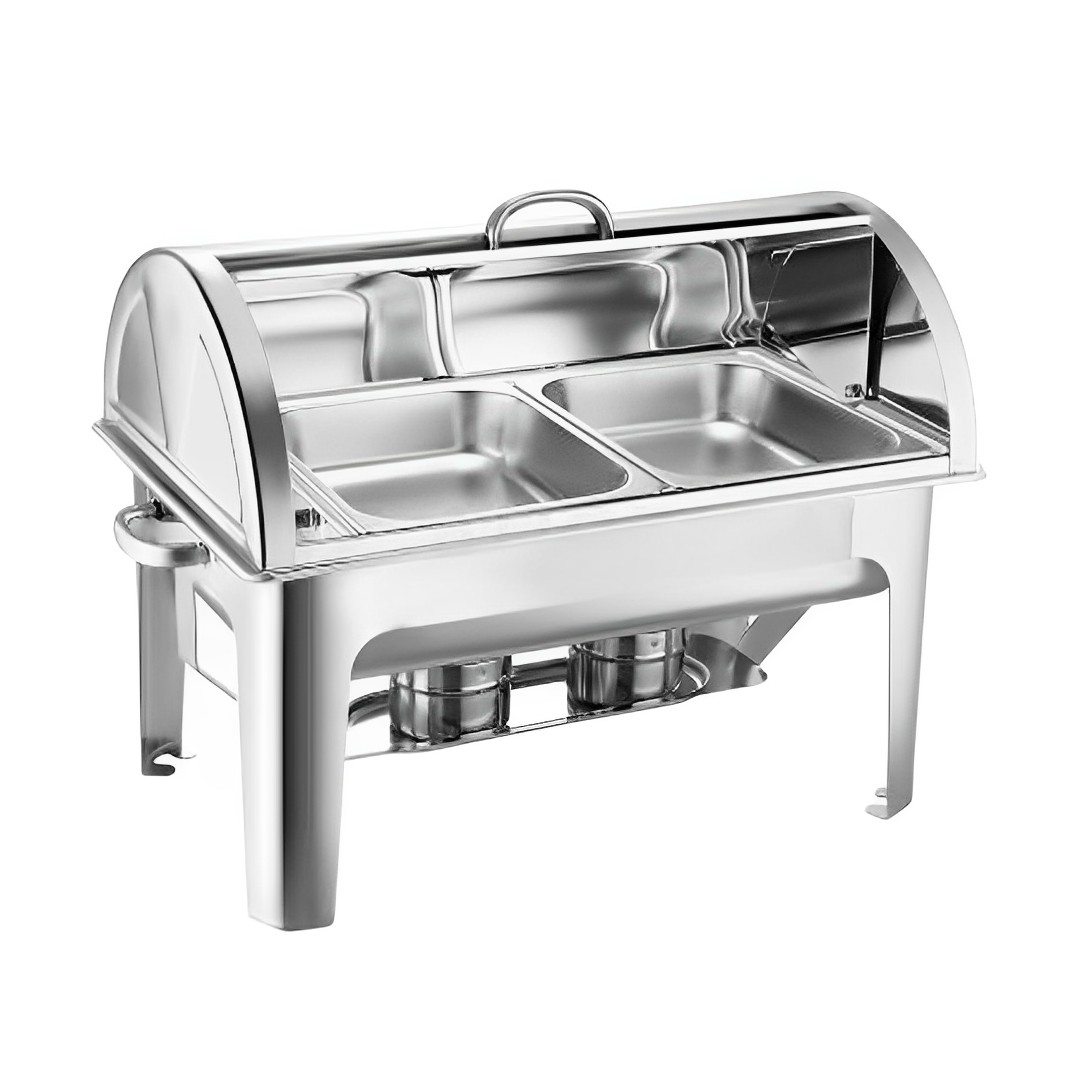4.5L Dual Tray Stainless Steel Roll Top Chafing Dish Food Warmer 4.5L Dual Tray Stainless Steel Roll Top Chafing Dish Food Warmer