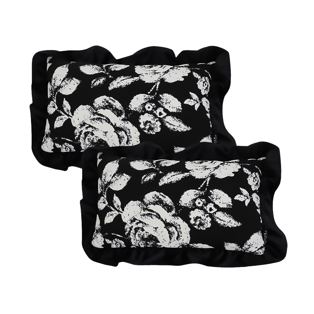 SOGA 2X 17.7in Elegant Black & White Cushion Cover with Decorative Tassels