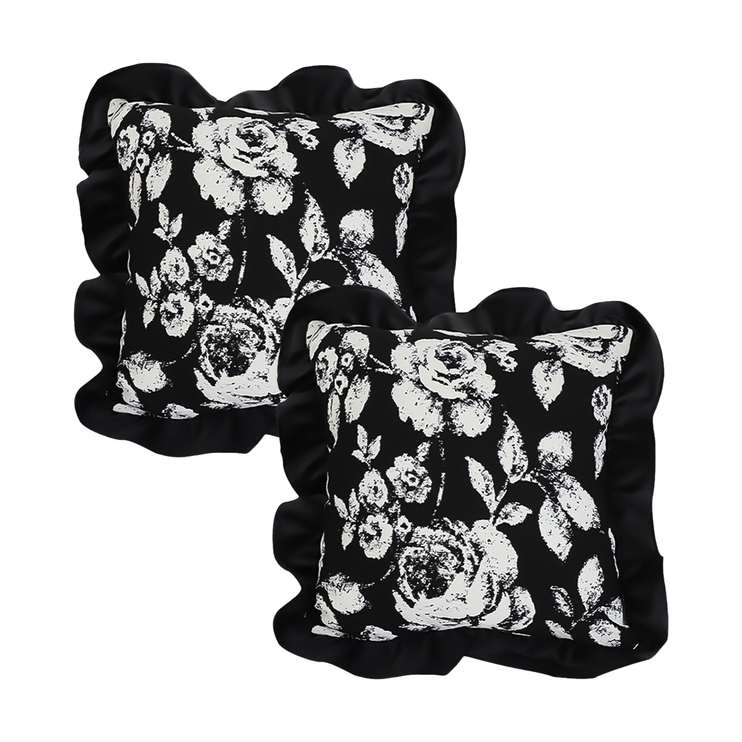 SOGA 2X 17.7 inches Rustic Black Floral Ruffle Pillow Cover