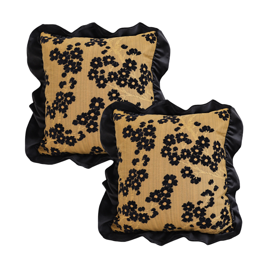 SOGA 2X 17.7 inches Velvique Floral Ruffle Pillowcase – Mustard Gold