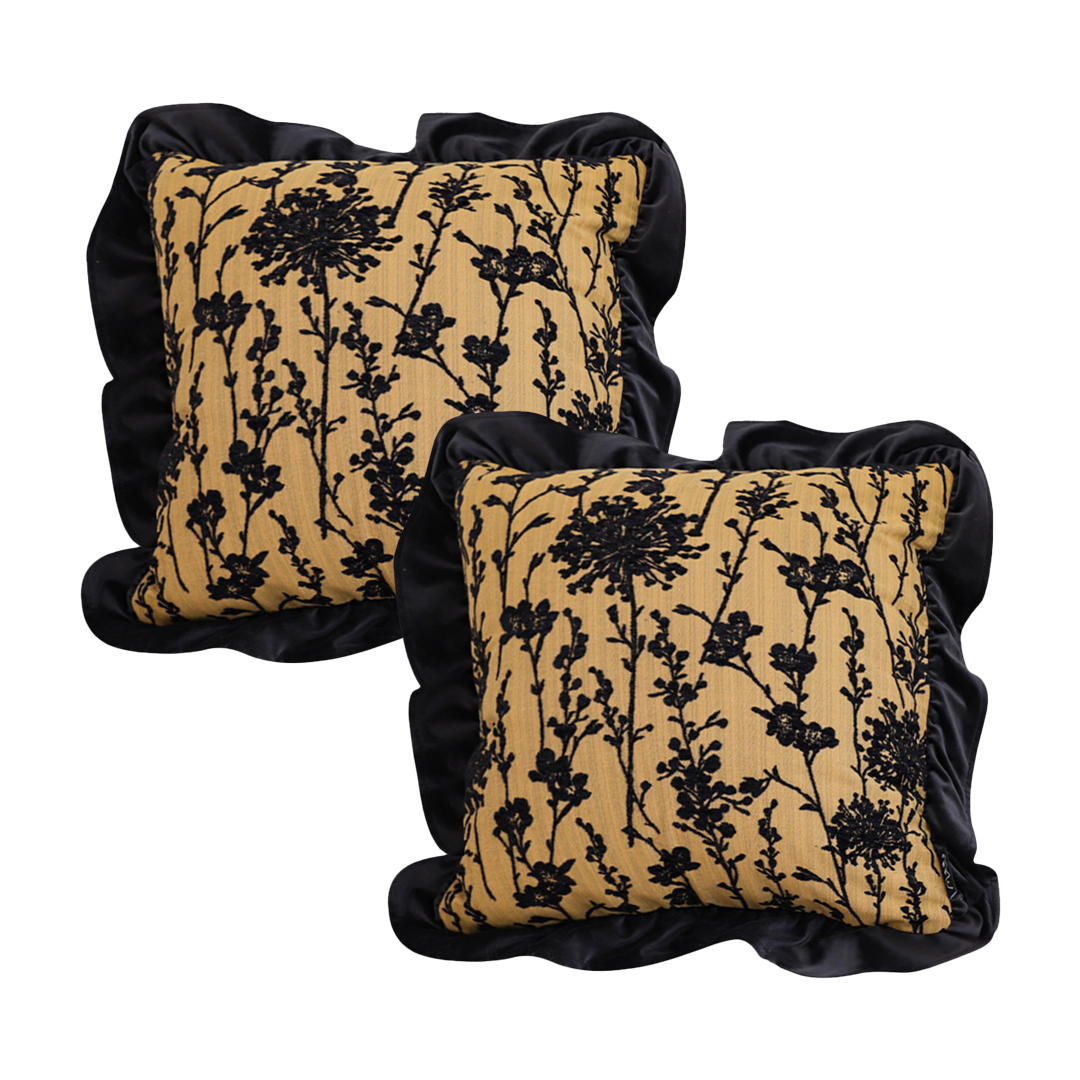 SOGA 2X 17.7 inches Elegant Black & Gold Floral Decorative Pillowcases