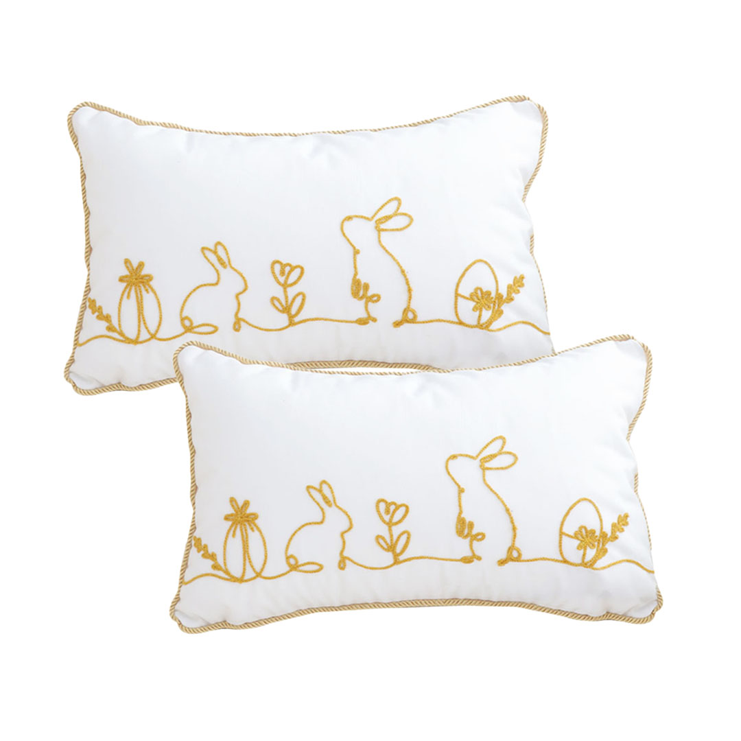 SOGA 2X 11.8x19in Elegant White Easter Embroidered Pillowcases Decorative 