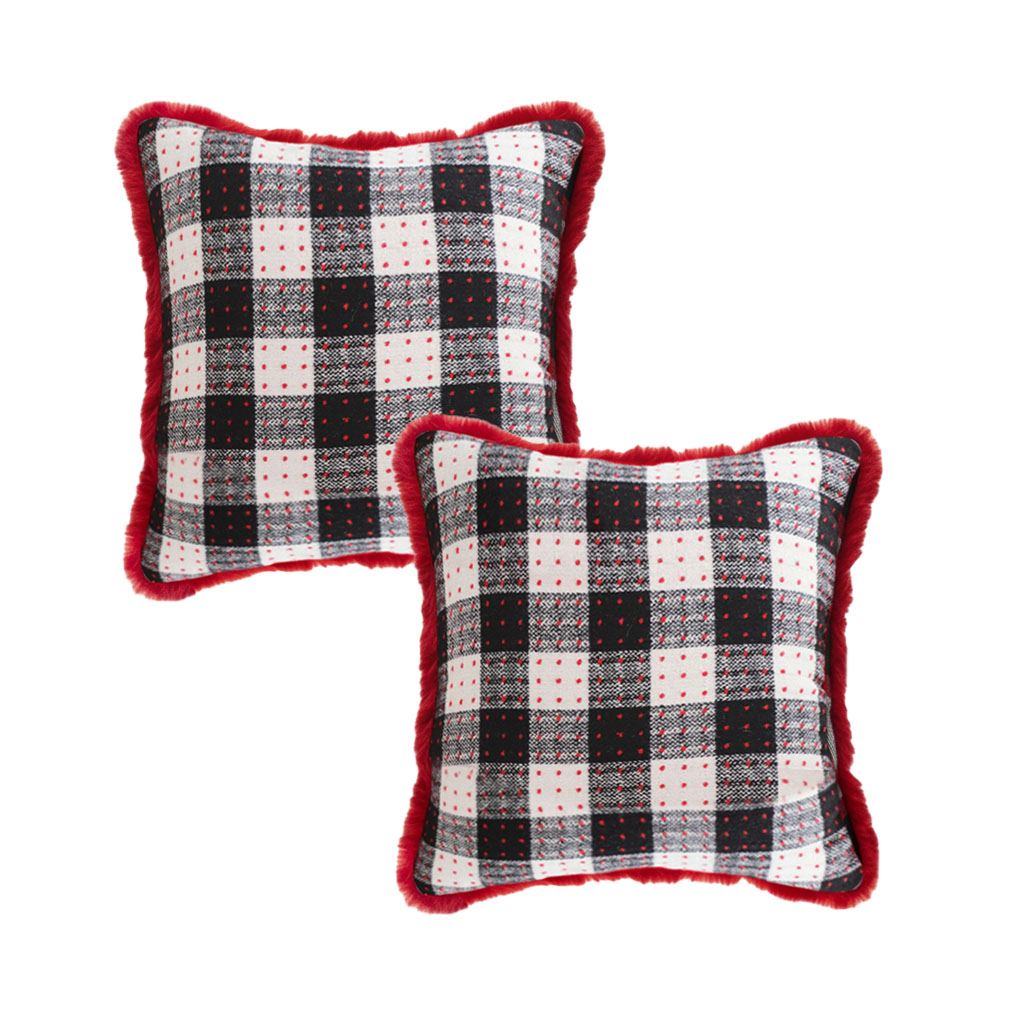 SOGA 2X 17.7in CozyFest Square Buffalo Plaid Fleece Decorative Pillowcases