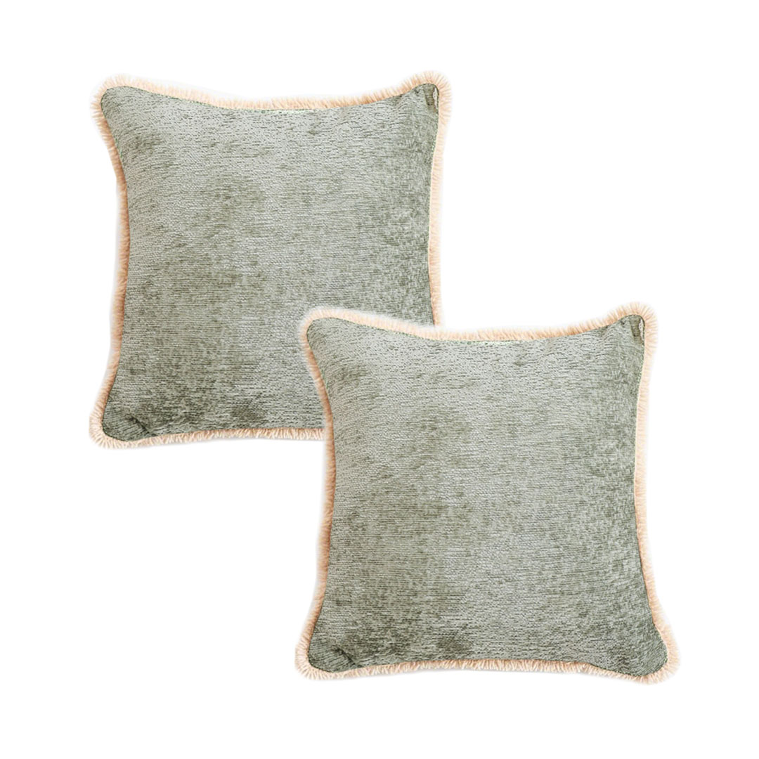 SOGA 2X 17.7 inches Sage Green Velvet Pillowcase with Faux Fur Trim