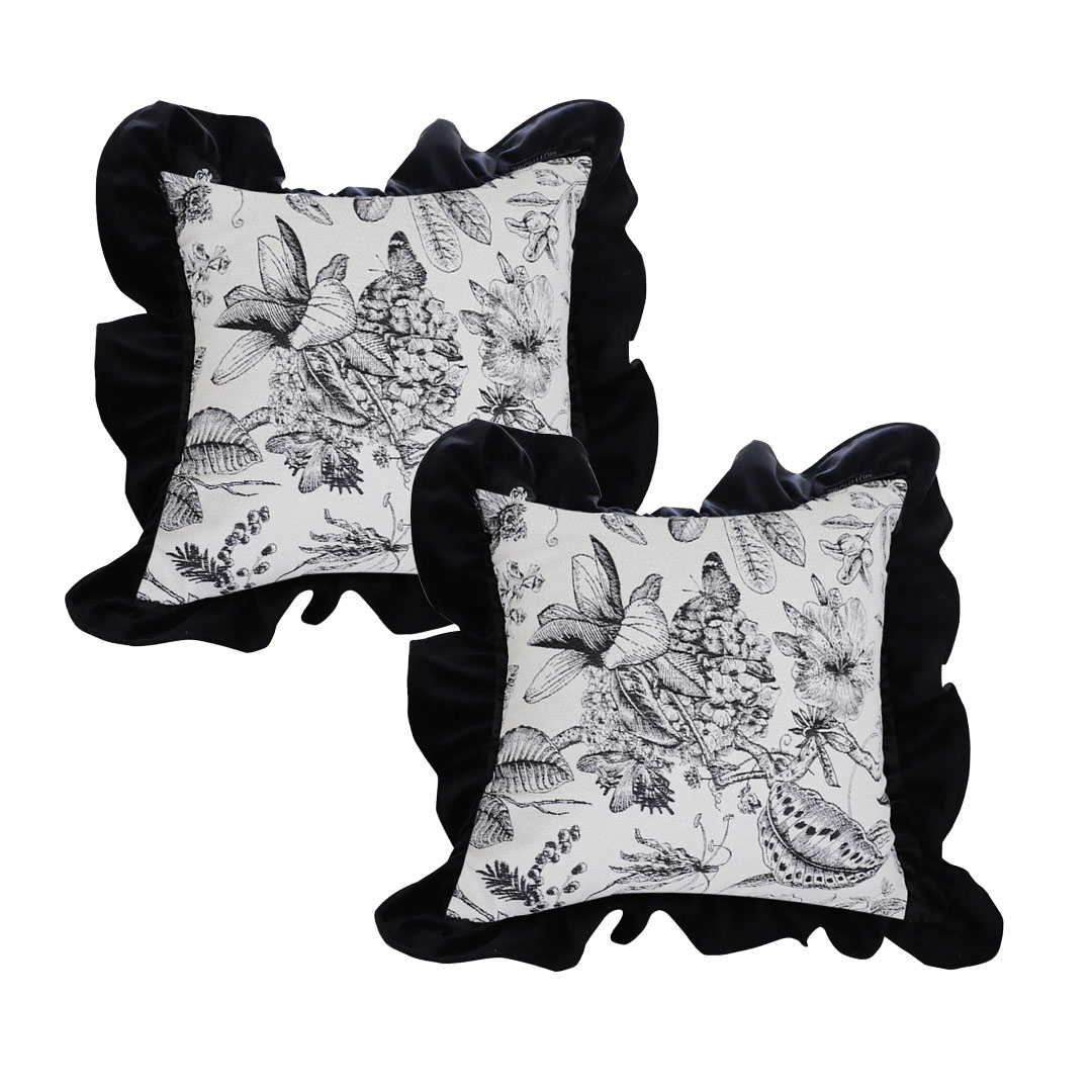 SOGA 2X 17.7 inches Chic Botanical Bliss Black & White Square Pillowcases