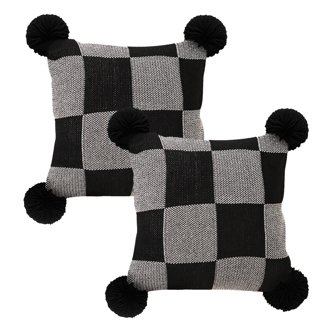 SOGA 2X 17.7 inches Modern Black & Gray Gingham decorative Pillowcases 