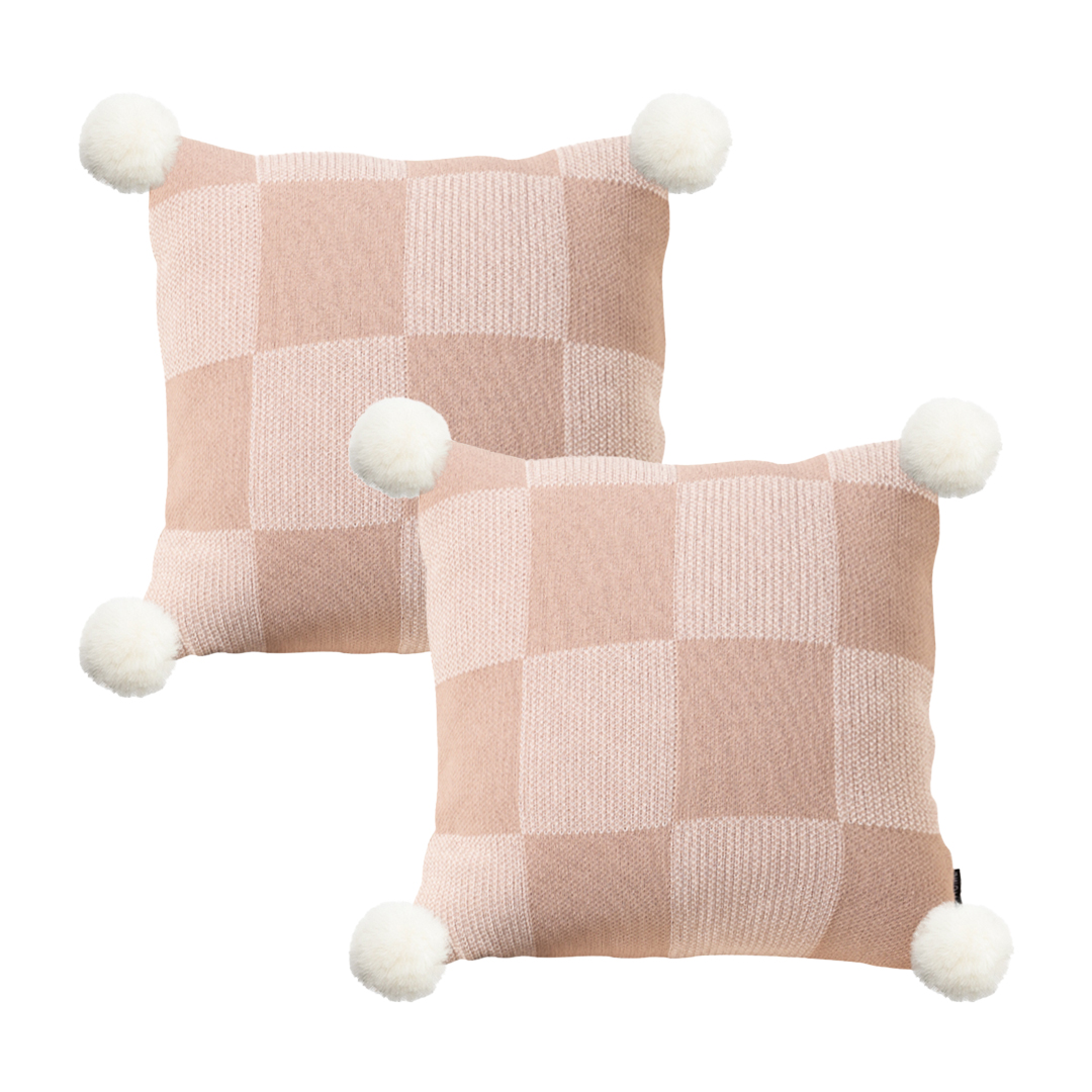 SOGA 2X 17.7 inches Checkerboard Knit Pillowcase with Decorative Pom Pom
