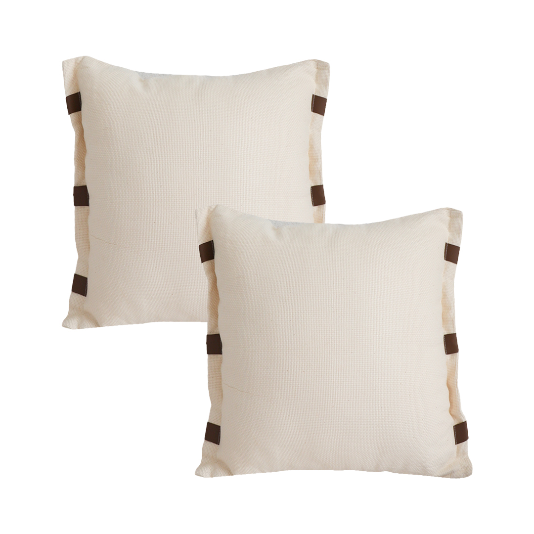 SOGA 2X 17.7inches Modern Cream Leather Tab Textured Decorative Pillowcases