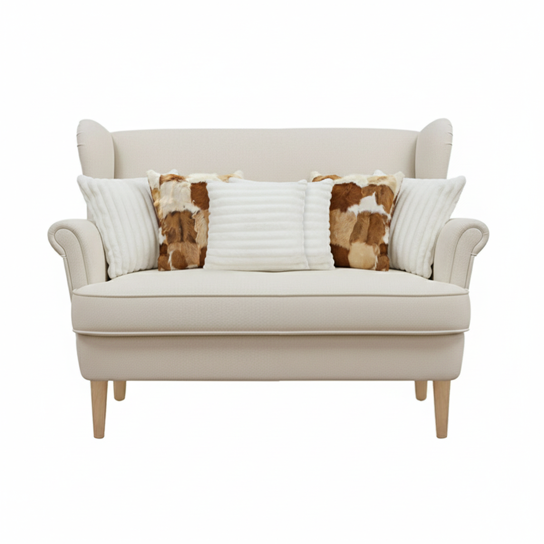SOGA 6PC Luxury Pillow Set – 2 Cowhide Patchwork & 4 Elegant White Textured