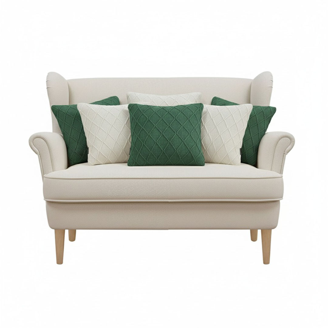 SOGA 6PC Pillowcase Set – 45cm Forest Green Diamond Knit & Cream Cable Knit