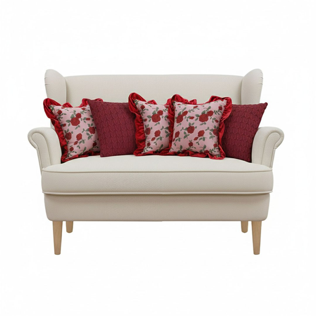 SOGA 5PC Rose Garden Pillow Covers with Burgundy Ruffle & Deep Red covers