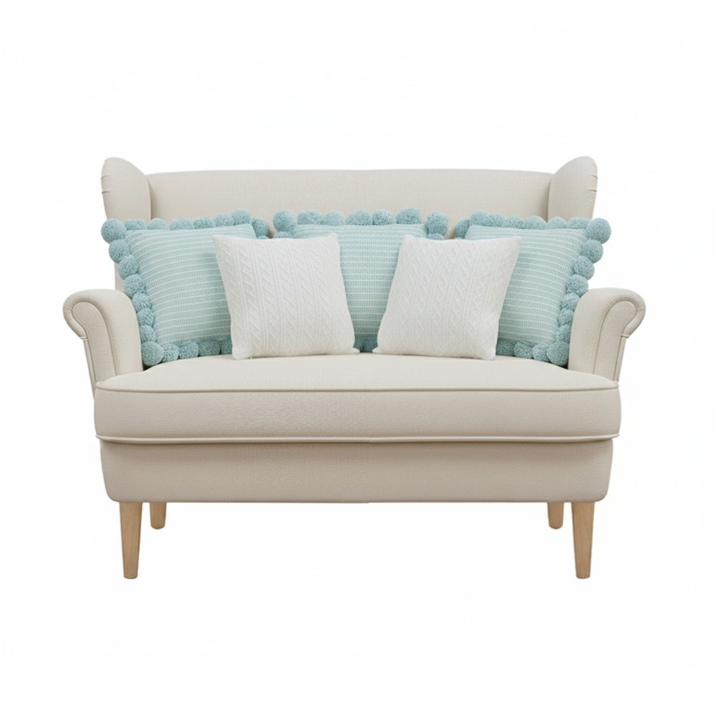 SOGA 5PC Light Blue Ribbed & Cable Knit Pure Pillow Covers with Pom-Poms