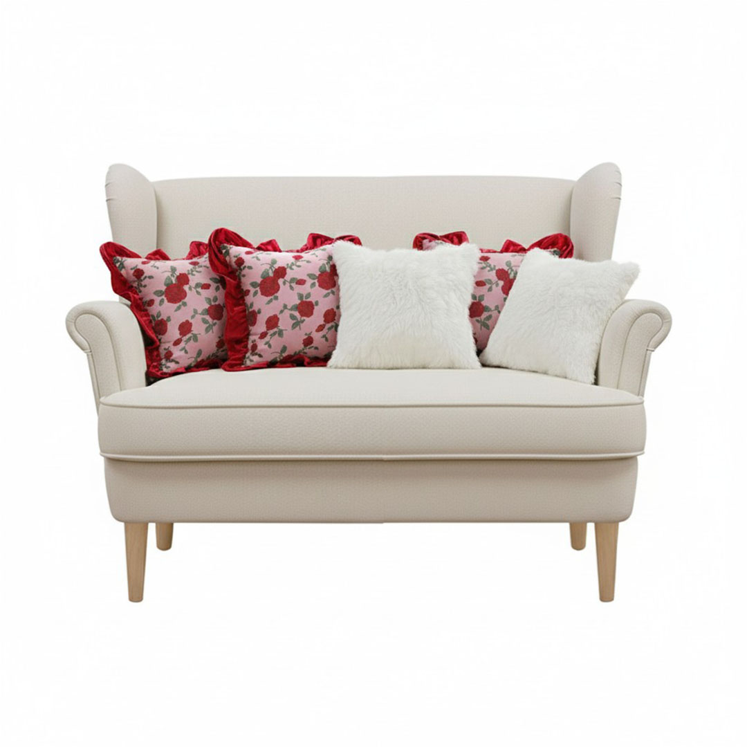 SOGA 5PC Rose Garden Burgundy Ruffle & White Textured Pillow Covers