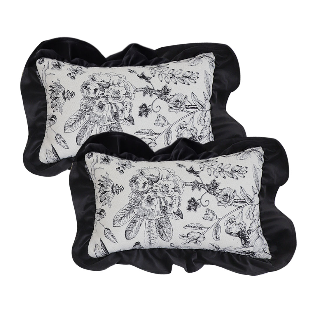 SOGA 2X 11.8 x 19.7in Chic Botanical Bliss Black & White Lumbar Pillowcase