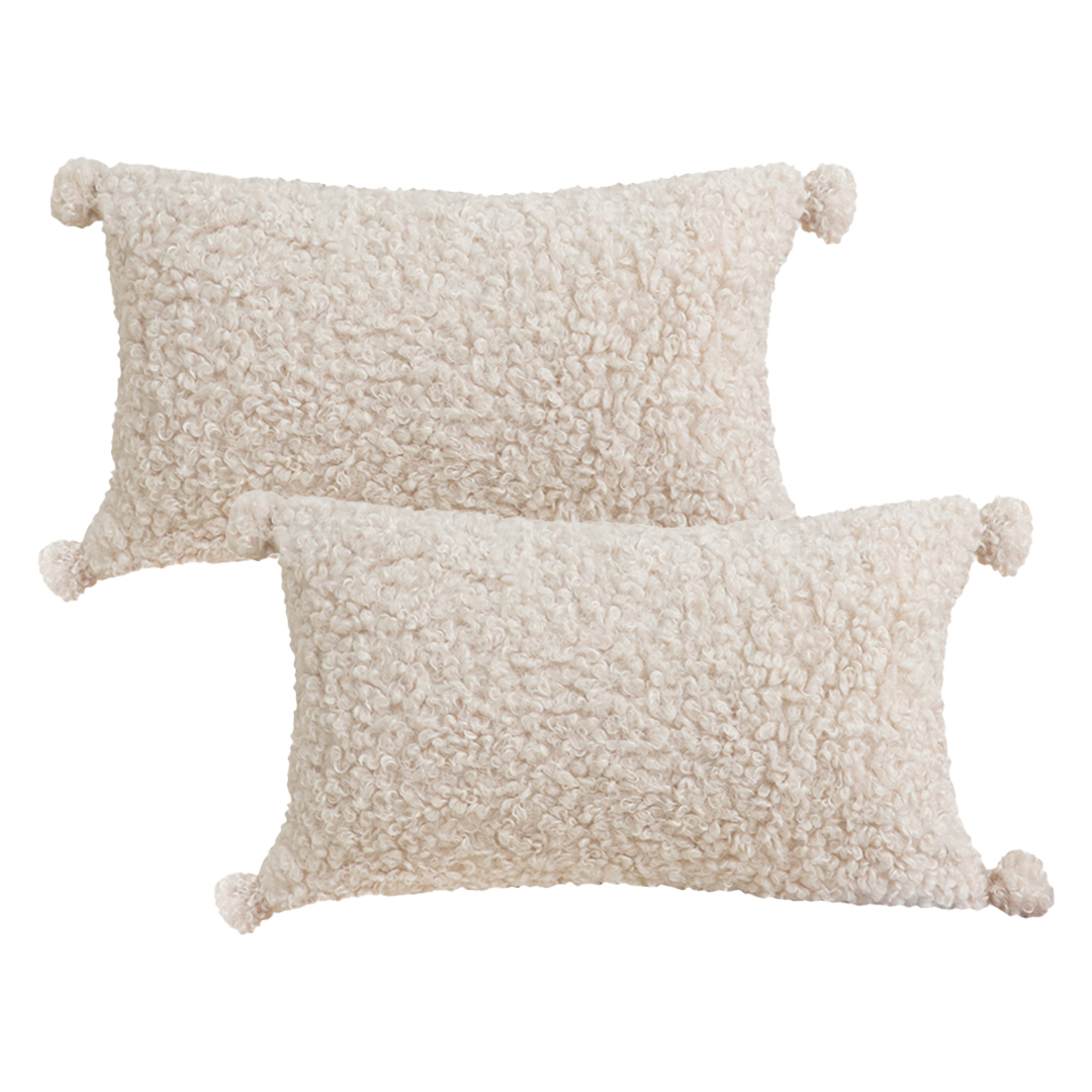 SOGA 2X 11.8x19 inches Cream Bouclé Lumbar Pillowcases – Decorative Tassels