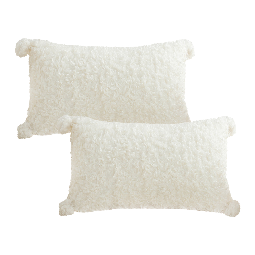 SOGA 2X 11.8x19.7 inches Ivory Sherpa Lumbar Pillowcases – Tassel Covers