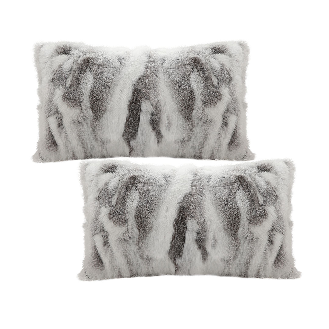SOGA 2X 11.8x19.7in Luxury Gray& White Faux Fur Pillowcases Soft Decorative